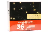Többágas mikro LED fényfüzér elemekkel - 53 cm - 36 dióda - meleg fehér