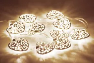 DECORATIVE elemekkel működő világító szívek - 10 LED - 165 x 5 cm - ezüst, meleg fehér