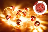 DECORATIVE elemekkel működő világító gömbök - 10 LED - 120 x 2,5 cm - piros, meleg fehér