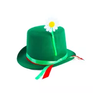Zöld kobold kalap szalaggal és virággal
