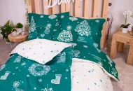 Hétrészes ágyneműhuzat karácsonyi mintával - 140 x 200 - zöld