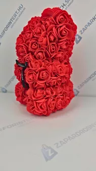 Rózsákból készült mackó ajándékcsomagolásban - 25 cm