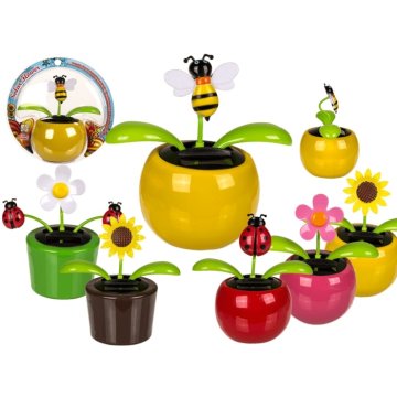 Napenergiával mozgó virágok és rovarok műanyag edényben - különféle típusok