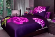 Egyszemélyes ágyneműhuzat - 3D lila rózsák, 140x200/70x90 cm