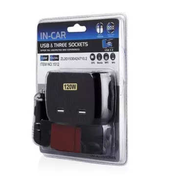 3x CL + 2x USB-elosztó autóba - IN-CAR - 120W