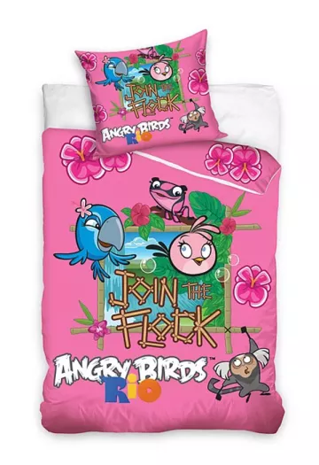 Ágyneműhuzat Angry Birds Rio rózsaszín 140/200