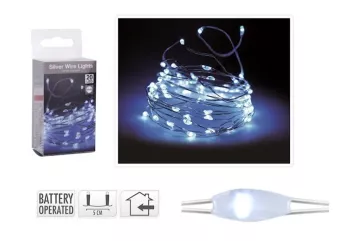 Elemes világítás ezüst huzal - 20 LED - hideg fehér