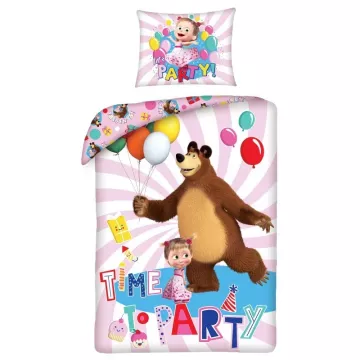 Pamut ágyneműhuzat táskában - Mása és a medve party - 140 x 200 cm - Halantex